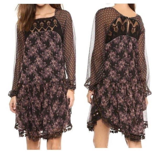 Free People Elsie Lace Chiffon Dress in Midnight Garden - XS Small - Picture 2 of 16